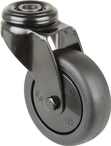 Lenkrolle D.75mm Trgf.75kg m.Rückenloch Ku.Kugell.Gum.schwarz BS ROLLEN