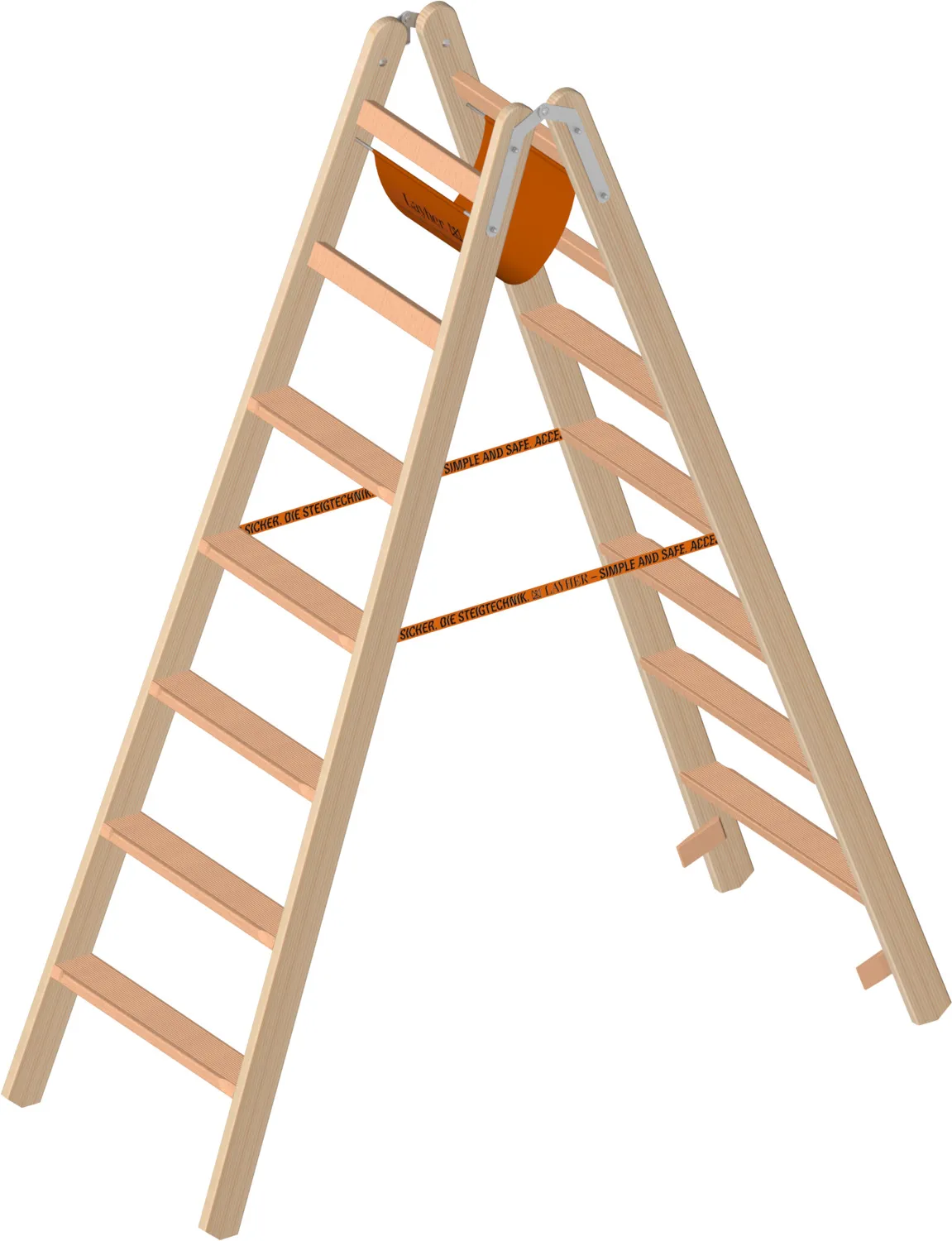 Layher Holzstehleiter mit Stufen 2x7