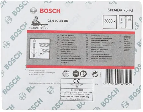 Bosch Streifennagel SN34DK 75RG 3000-tlg.Schaft-D.2,8mm L.75mm D-Kopf verzinkt gerillt