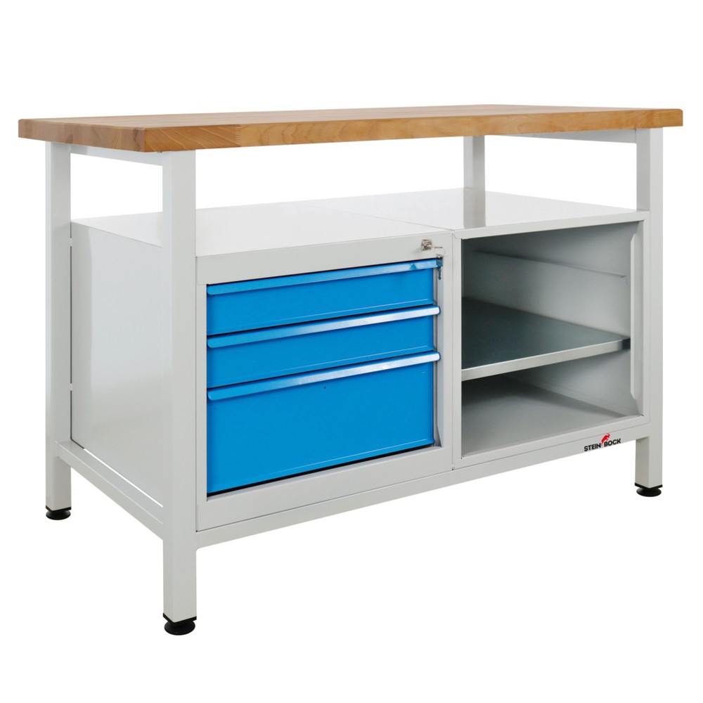 Steinbock® Werkbank Premium, 1 Ablage, 3 Schubladen, 1 Regalabteil, TK 300 kg