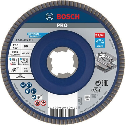 Bosch Fächerschleifscheibe PRO X571 D.125mm Körnung 80 gerade X-LOCK