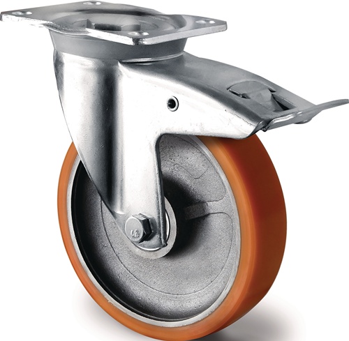 Schwerlastlenkrolle D.125mm Trgf.700kg Totalfesteller Guß-PU