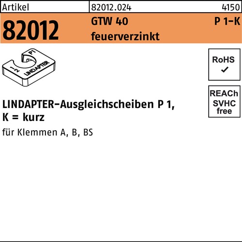 Ausgleichscheibe R 82012 GTW 40 P1 M16/8,0 feuerverz. 1 Stück LINDAPTER