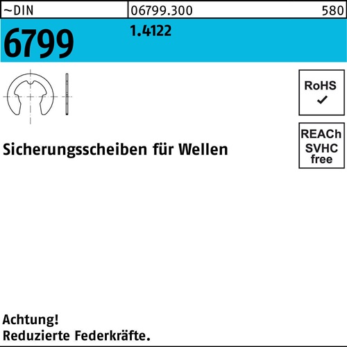 Sicherungsscheibe DIN 6799 f.Wellen 19 1.4122 50 Stück