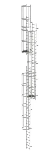 MUNK Mehrzügige Steigleiter mit Rückenschutz (Maschinen) Edelstahl 14,36m