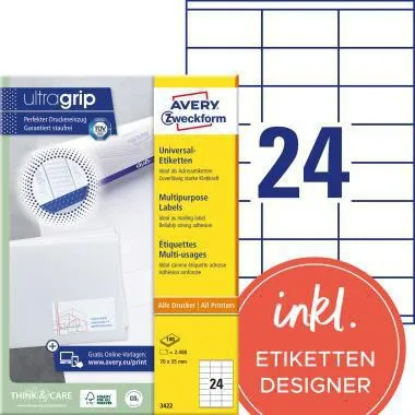 Avery Zweckform Universaletikett 3422 70x35mm weiß 2.400 St./Pack.