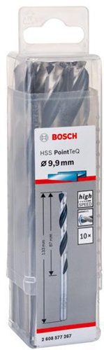 Bosch Metallspiralbohrer PointTeQ DIN388 Arbeits-L.87mm D.9,9mm Typ N 10St.