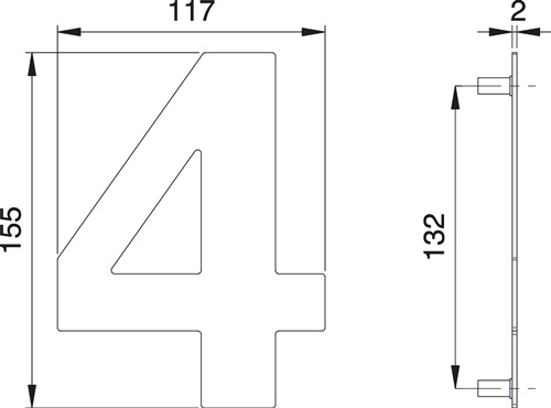 Hausnummer Ziffer 4 VA ma 155mm B.117mm EDI