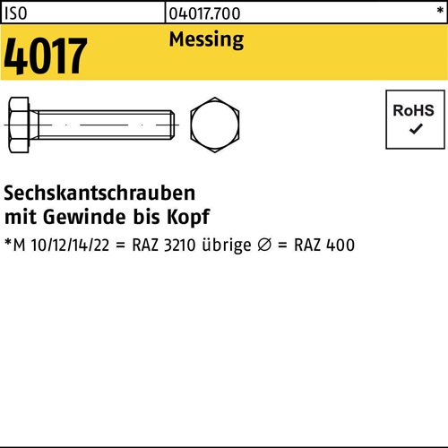 Sechskantschraube ISO 4017 VG M8x 80 Messing 100 Stück