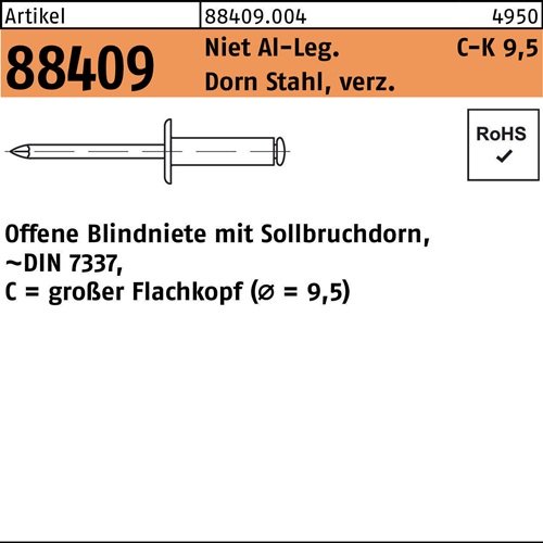 Blindniete R 88409 großer FLAKO 3,2x16 Niet Aluminium/Dorn Stahl verz. 500St.