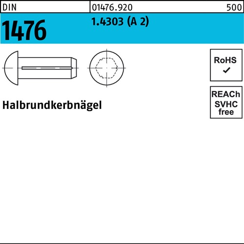Halbrundkerbnagel DIN 1476 2,5x 4 1.4303 (A 2) 100 Stück
