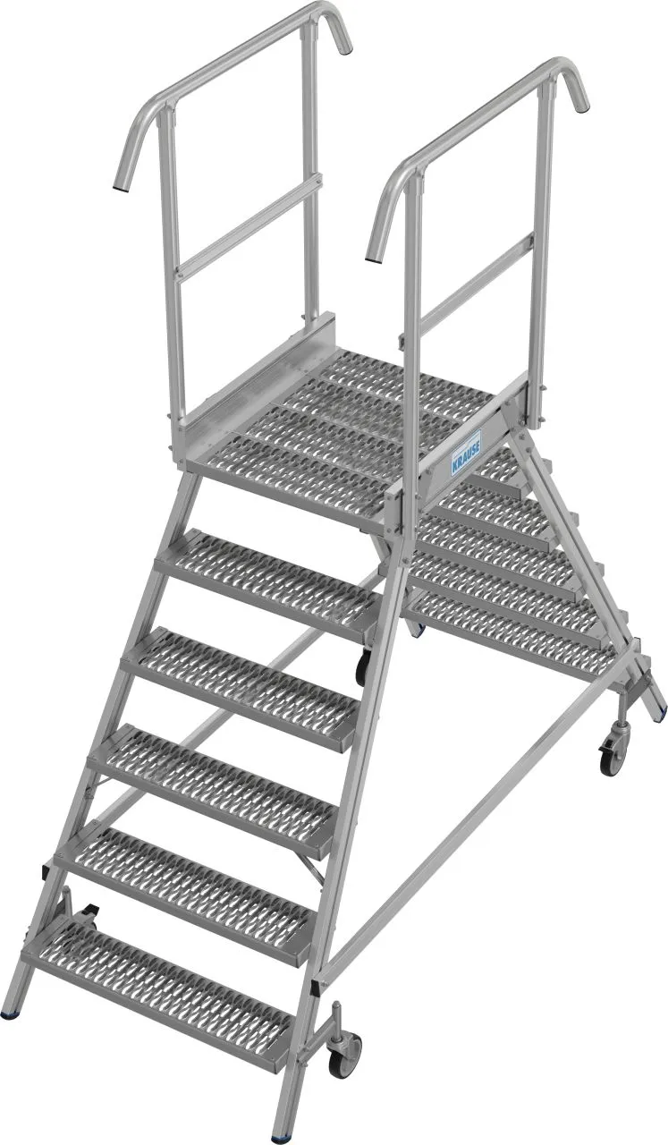 Krause STABILO Podestleiter fahrbar beidseitig begehbar Profilrost R13 Stufen 2x6 Stufen