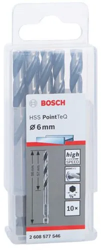 Bosch Spiralbohrer-Set PoinTeQ DIN338 10tlg.D.6mm Arbeits-L.57mm L.98mm HSS BohrertypN