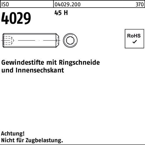 Gewindestift ISO 4029 Ringschneide/Innen-6kt M20x 60 45 H 25 Stück