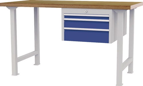 Werkbank B1500xT750xH790-1140mm Buche-Multiplex lichtgrau/signalblau 3Schubl.