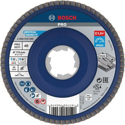 Bosch Fächerschleifscheibe PRO X571 D.115mm Körnung 40 gerade X-LOCK