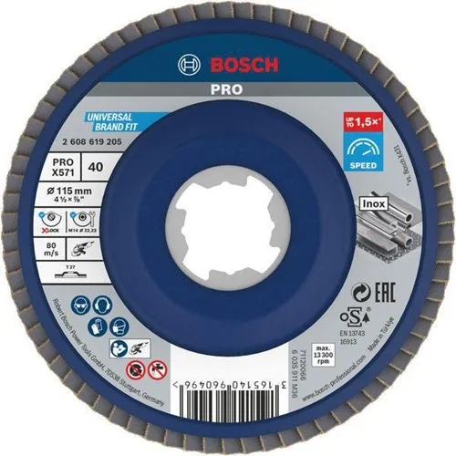 Bosch Fächerschleifscheibe PRO X571 D.115mm Körnung 40 gerade X-LOCK