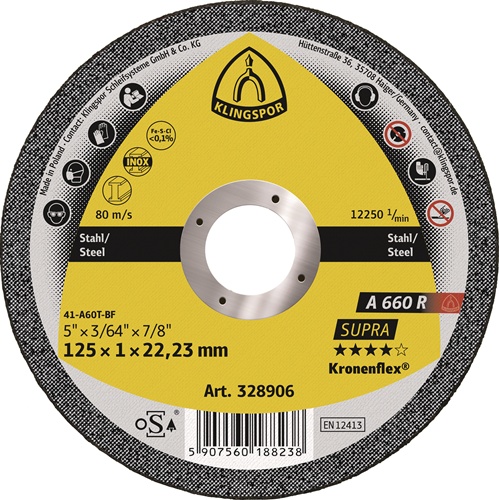 Trennscheibe A 660 R Supra D125x1mm ger.INOX Bohr.22,23mm KLINGSPOR