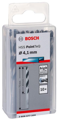 Bosch Metallspiralbohrer PointTeQ DIN388 Arbeits-L.43mm D.4,1mm Typ N 10St.
