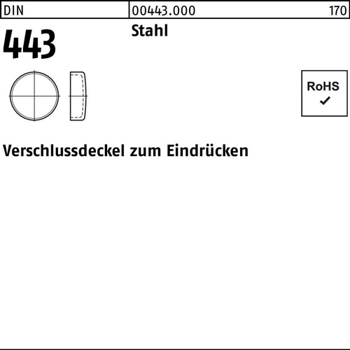 Verschlußdeckel DIN 443 z.Eindrücken 14 Stahl 100 Stück