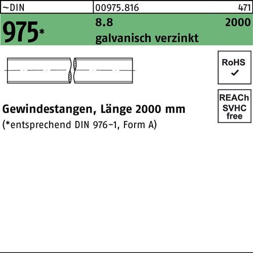 Gewindestange DIN 975 M42x 2000mm 8.8 galv.verz. 1 Stück