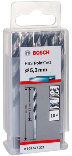 Bosch Metallspiralbohrer PointTeQ DIN388 Arbeits-L.52mm D.5,3mm Typ N 10St.