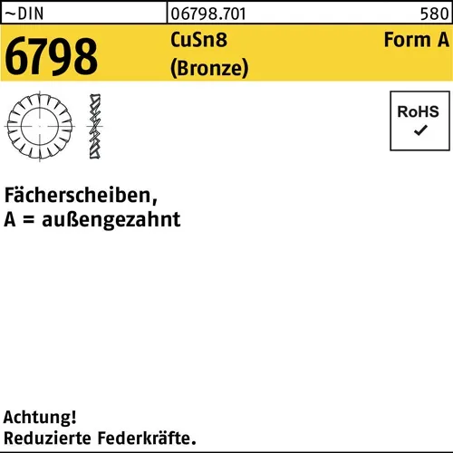 Fächerscheibe DIN 6798 FormA außengezahnt A 4,3 CuSn Bronze 100 Stück