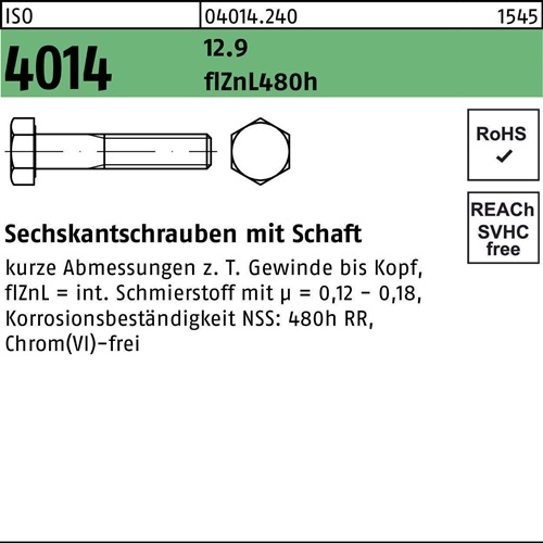 Sechskantschraube ISO 4014 Schaft M12x60 12.9 flZnL 480h zinklamellenb. 100St.