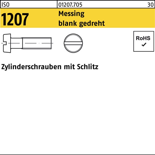 Zylinderschraube ISO 1207 Schlitz M1,6x 4 Messing blank gedreht 100 Stück
