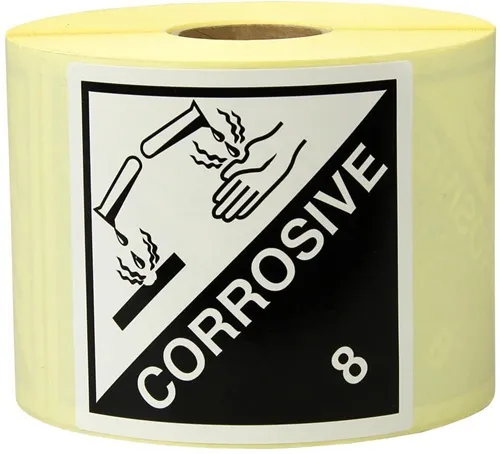 Etiketten Maße 100x100mm Papier weiß/schwarz Aufdruck Corrosive TRANSPAK