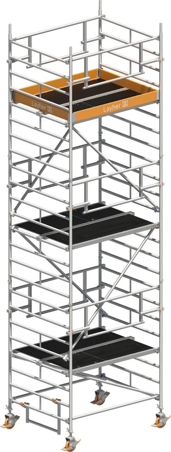 Layher Fahrgerüst Uni Kompakt P2 SAFETY PLUS mit Doppelgeländer Typ: 1425005 | SH: 5,2 m / AH: 7,20 m