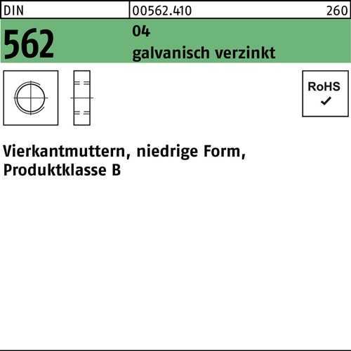 Vierkantmutter DIN 562 niedrige FormM10 SW 17 Automatenstahl galv.verz. 100St.