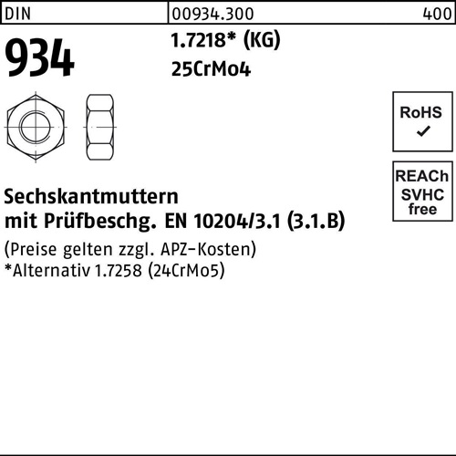 Sechskantmutter DIN 934 M 10 25CrMo4 100 Stück