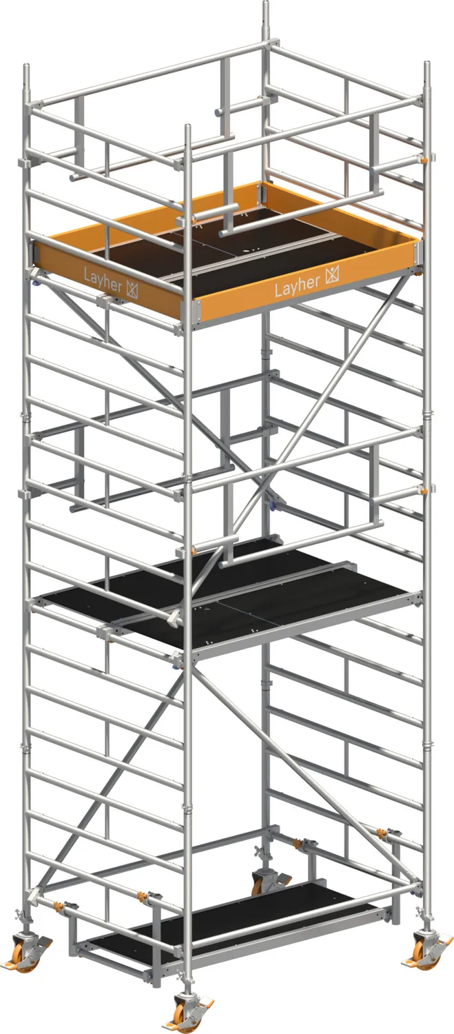 Layher Fahrgerüst Uni Kompakt P2 SAFETY PLUS mit Doppelgeländer Typ: 1425004 | SH: 4,2 m / AH: 6,20 m