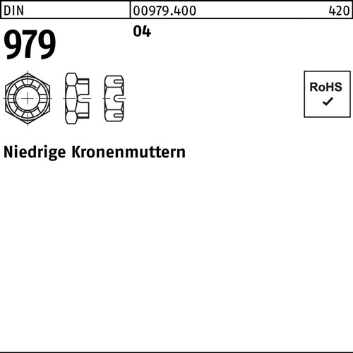 Kronenmutter DIN 979 niedrig M20 Automatenstahl 50 Stück