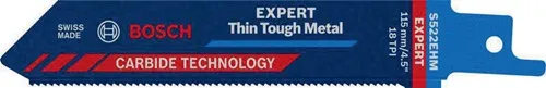 Bosch Säbelsägeblatt Expert Thin Tough Metal L.115mm B.19mm TPI 18 1,4mm 1 St./Karte