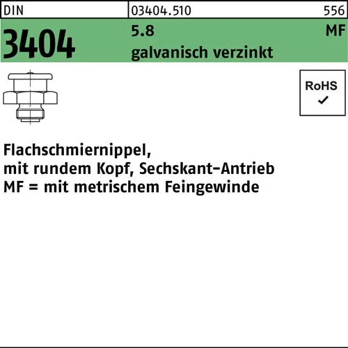 Flachschmiernippel DIN 3404 rundem Kopf/6-kt M8x1 SW 11 5.8 galv.verz. 100St.