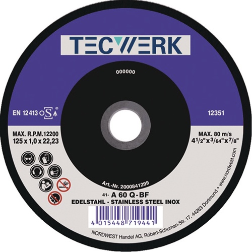 TECWERK Trennscheibe Action D125x1mm ger.INOX Bohr.22,23mm 