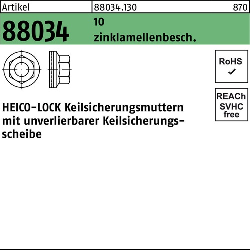 Keilsicherungsmutter R 88034 HLM- 6 10 flZnnc 100St. HEICO