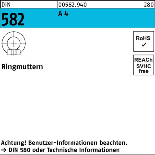 Ringmutter DIN 582 M 16 A 4 Ohne Oberflächenangabe 5 Stück