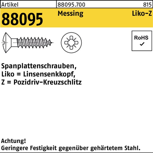 Spanplattenschraube R 88095 Liko PZ 3,5x 20-Z Messing 1000Stück