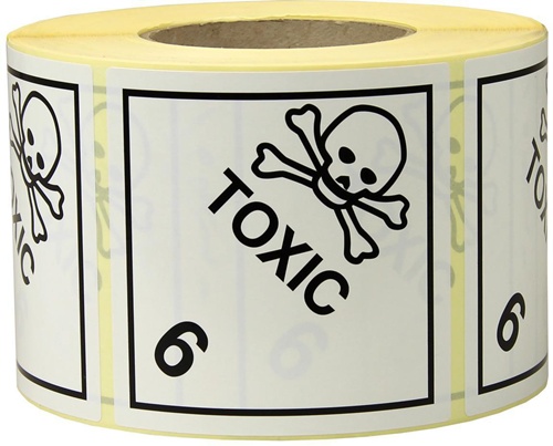 Etiketten Maße 100x100mm Papier weiß Aufdruck Toxic TRANSPAK