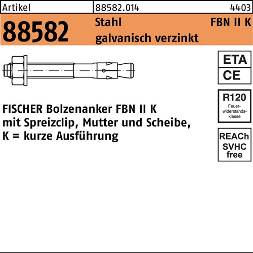 Bolzenanker R 88582 FBN II 20/10K Stahl galv.verz. 10 Stück FISCHER