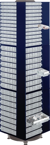 Drehturm B680xT680xH1760mm f.12 Schubladenmagazine galv.Stahlbl.dunkelblau RAACO