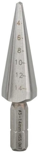 Bosch Blechschälbohrer HSS D.3-14mm L.60mm Schaft-D.1/4Zoll Sechskantschaft