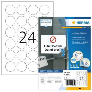 HERMA Etikett 4476 40mm rund ablösbar ws 2.400 St.