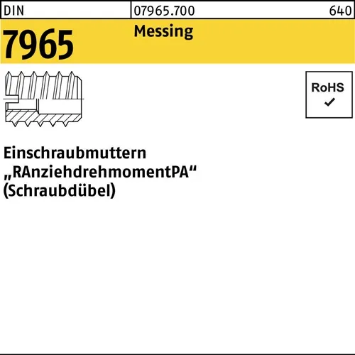 Einschraubmutter DIN 7965 M6x 20 Messing 100 Stück