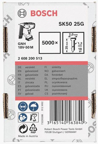 Bosch Senkkopfstift SK50 25G 5000-tlg.LxBxD.25x2x1mm verzinkt Drahtmaß 1,2mm 