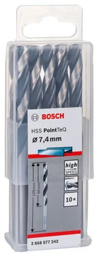 Bosch Metallspiralbohrer PointTeQ DIN388 Arbeits-L.69mm D.7,4mm Typ N 10St.