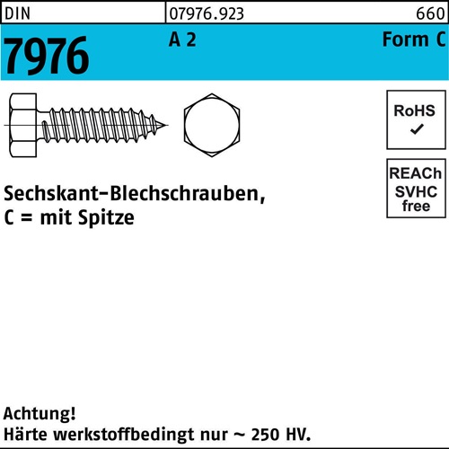 Blechschraube DIN 7976 Sechskant/Spitze C 6,3x 25 A 2 500 Stück